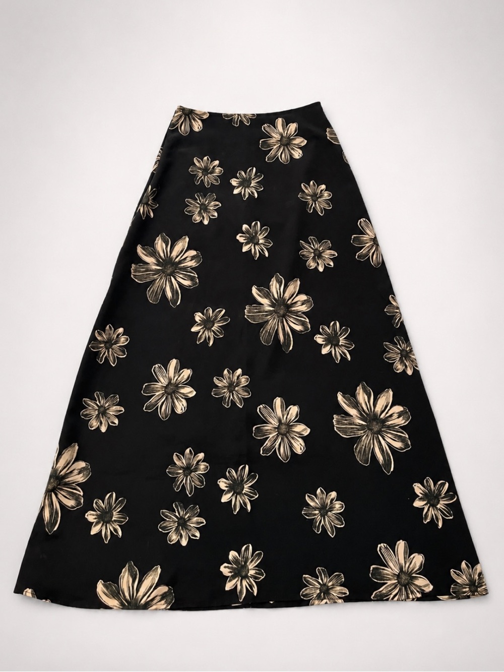 Vintage Prima Donna Black Maxi Skirt with Gold Floral Print